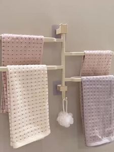 【eoxjk】180 ° หมุนชั้นวางผ้าขนหนูติดผนังหมุนผู้ถือผ้าขนหนู Oilet เจาะฟรีแขวนแร็คห้องน้ำห้องครัวสีขาวหมุนชั้นวางผ้าขนหนู