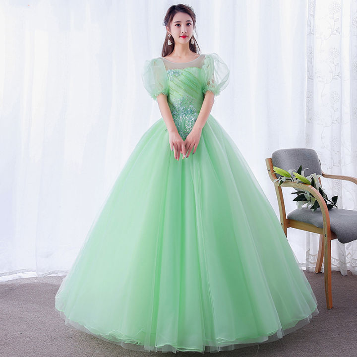 Shimmering Spring Mint Green Floral Beaded Special Occasion Princess Gown -  Etsy