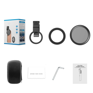 Phone Camera Lens ND Filters with Cold Shoe Clip & Adapter Rings ND2-ND400 Lens Adjustable Neutral Density