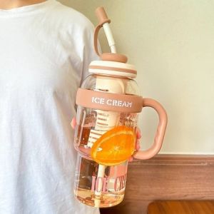 Botol Minum Jumbo Bentuk Lucu / Botol Minum Gym Ukuran 1400ml Sedotan + Gagang BOTOL 3089 - SC