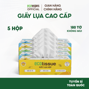 Combo 05 hộp khăn giấy lụa khăn giấy ăn cao cấp Ecotissue hộp 180 tờ siêu mềm mịn thấm hút tốt an toàn khi sử dụng