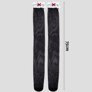 【♡Lovely girls house♡】ถุงน่องสีขาวดำเซ็กซี่สำหรับผู้หญิงโบว์ลูกไม้โลลิต้า JK ถุงน่องถุงเท้าโบว์