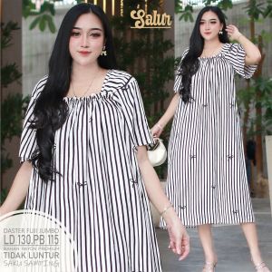 Daster Rayon Jumbo Motif Garis Klasik Poliester Tanpa Lengan