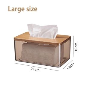 Transparent Tissue Box Desktop Tissue Holder with Wooden Lid Living Room Bathroom Vanity Tissues Storage Box