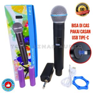 PROMO 25% Mic Karaoke Suara Jernih Fleco FM15 Mic Wireless Profesional Mikrofon Cas Tanpa Kabel