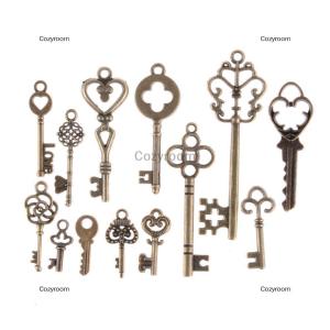 [COD] Cozyroom 13pcs Mix Jewelry Antique Vintage Old Look Skeleton Keys Tone Charms Pendants