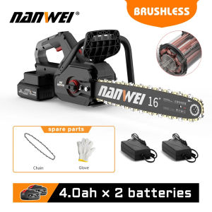 Nanwei công nghiệp điện Chainsaw cầm tay công cụ 16 inch điện mạnh mẽ ngoài trời khai thác gỗ gắn 2 pin