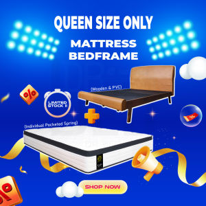 ( QUEEN SIZE ONLY ) Unicorn Kyler 10 Inch Individual Pocketed Spring Mattress With Wooden Bedframe Bundle Set [ LIMITED STOCK ]