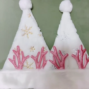 Plush Santa Costume Hat with Deer Horn Funny Christmas Party Hat Christmas Holiday Costume Hat for Women Girl Christmas