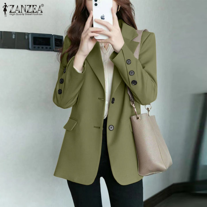 ZANZEA Korean Style Blazer For Women Formal Long Sleeve Lapel Button Up  Fashion Winter Suits Jackets #10 Lazada PH - Main Image