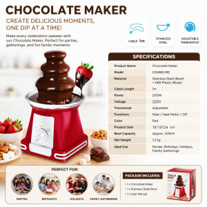 LENODI Portable Mini Chocolate Fountain 3-Tier Electric Melting Machine 65W Low Watt