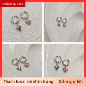 CS Ngọt Ngào Màu Hồng Zircon Hình Trái Tim Mặt Dây Chuyền Bông Tai Cho Phụ Nữ Đơn Giản Hình Học Thông Tư Tai Khóa Đồ Trang Sức Thời Trang Phụ Kiện Quà Tặng