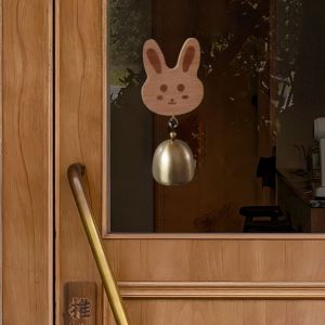 EKILLERLY Japanese Style Wooden Door Bell Cartoon Rabbit/Cat Shape Wind Chimes Delightful Sound Self-Adhesive Shopkeepers Bell Home