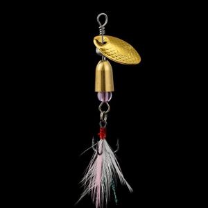 CLARO 2pcs Single Treble Hooks Fishing Lures Feather Hooks 2pcs Set Metal Fishing Lures Rotation Spoons 5g Weight Spinner Lures Freshwater Fishing