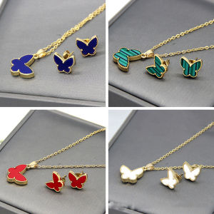 BESFOME 2pcs set of live broadcast explosions! butterfly jewelry set necklace female fashion clavicle chain pendant necklace earrings set 18K rose gold titanium steel