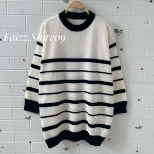 Sweater Rajut Premium Magazine Motif Stripe Lengan Panjang Wanita