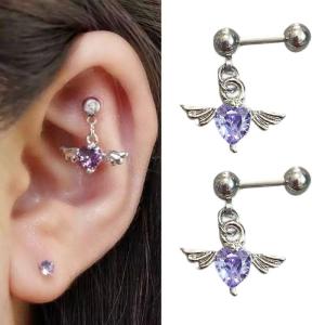 Angel Wing Heart Shape Earrings Stainless Steel Body Ear Studs For Casual Or Formal Occasions