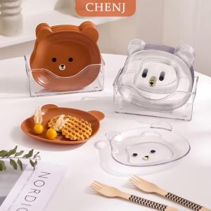 [COD] CHENJ จานอาหารค่ำลายหมีน้อยถาดใส่ขยะตั้งโต๊ะจานลายหมีน้ำลายลายการ์ตูนถาดทิ้งอาหารของว่างเครื่องใช้บนโต๊ะอาหารที่ใช้ในครัว