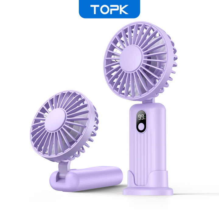 TOPK Portable Mini Fan,2400mAh USB Rechargeable Hand Neck Fan 3in1 ...