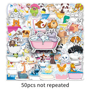 50PCS Bathing animals Sticker Cartoon Creative Graffiti Children Diy Decorative Water Cup Skateboard Guitar Milk Tea Cup Flat Waterproof Stickers
