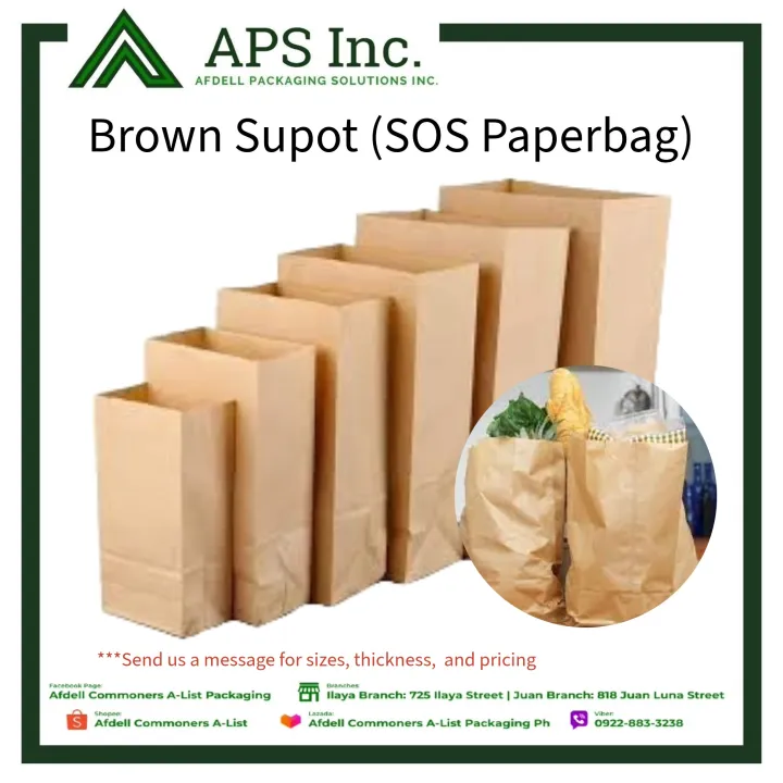 BROWN PAPER BAG KRAFT BAGS SOS SUPOT 100pcs TAKE OUT WITHOUT HANDLE ...