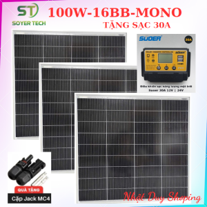 Tấm pin năng lượng mặt trời Mono 100W 16BB Tặng sạc 30A tặng Jack mc4 mẫu mới 2025 765 720 30mm