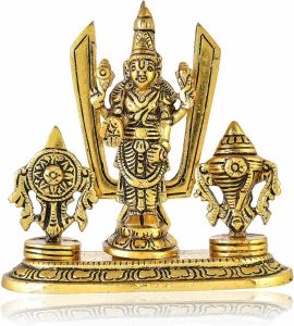 Traditional Metal Sangu Chakra Namam Idol Lord Tirupati Balaji Shanku Chakram Namam Stand Statue | Home Decor | Decorative Gifts (Size - Height - 9 cm | Width - 9.5 cm | Weight - 91g)