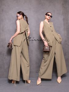 🔖Mirrorsister 50205.4 ชุดออกงาน เซ็ทเสื้อแขนกุดคู่กางเกง ตัวเสื้อด้านหลังเก๋แต่งม้วนผ่าแหวก ใส่ได้บ่อยหลากหลายโอกาส