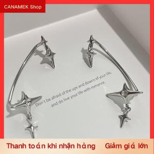 CS 1 cặp bông tai kẹp vành tai hình ngôi sao màu bạc thời trang cho nữ gắn đá zircon không cần xỏ lỗ kiểu kẹp tai sành điệu phong cách gothic cá tính trang sức bông tai