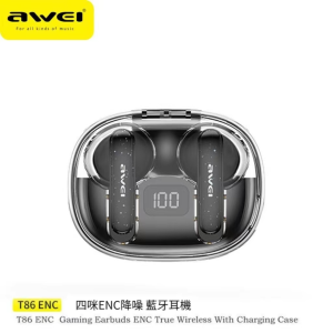 Awei T86 ENC Touch Control Noise Cancelling With Microphone HD Call Earbuds TWS Wireless Bluetooth Earphone Stereo IPX6 Waterproof Touch Control High Quality Earpiece Personalized Fashion For Android iPhone iPad OPPO Vivo Realme Xiaomi Sony Local Warranty