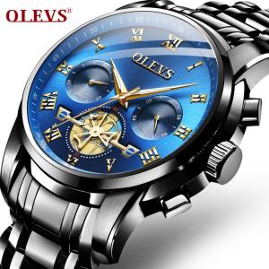 OLEVS jam tangan lelaki men watch New quality  fashion business trend watches mens steel belt multi-function waterproof watch chronograph black blue white gold 男士手表