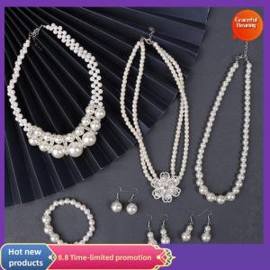 Graceful Fashion Vintage Womens Bride Wedding Jewelry Set Rhinestone Faux Necklace Bracelet Earring Wedding Party Jewelry Gift