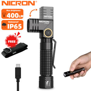 NICRON L74mini Tiny 400 Lumens Tactical EDC Flashlight Rechargeable 90 Degree IP65 Waterproof Led Pocket Light handfree hat Light Best lumens with 6 Modes for OutdoorCampingHikingGift