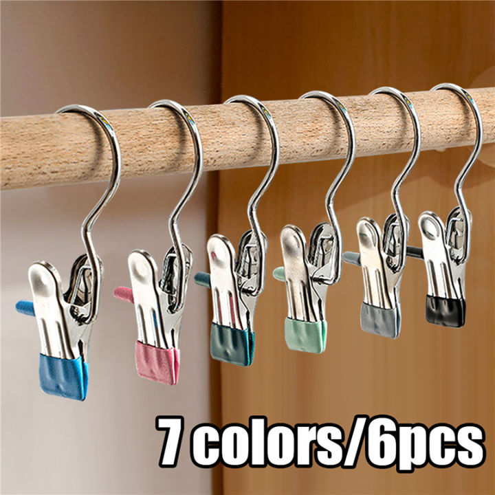 Abl 6pcs Stainless Steel Laundry Hooks Portable Clothes Hanger Clips 