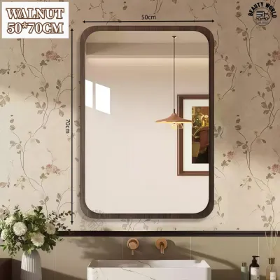 [SG Seller]Bathroom HD Wall Mounted Mirror Log Wall Mounted Mirror Walnut Wall Mounted Round Mirror Square Mirror