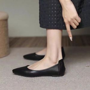Free Shipping Elegant Pointed-Toe Flats For Women 2026 Autumn New Collection Flat-Soled Durable Suitable For Work Simple Slip-On Style
