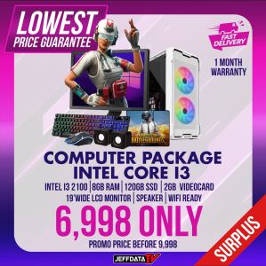 JEFF DATA PC - COMPUTER SET INTEL I3 2nd 8GB 120GB SSD TERMINATOR CASE 3 RGB FANS 19 WIDE LED MONITOR 2GB GPU WIFI READY KBMS SPEAKER