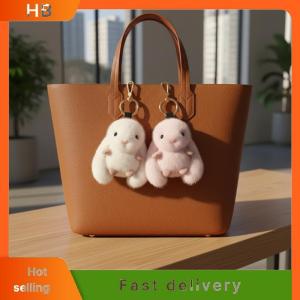 HB Rabbit Keychain Fluffy Plush Pompon Bunny Pendant Soft Toy for Couples Bag Accessory Unique Gift for Women