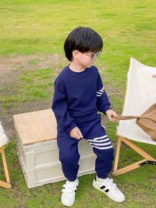 Set dài tay bé trai bé gái phối sọc chất liệu tổ ong ấm áp 1 tuổi đến 6 tuổi