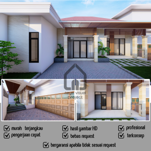 Jasa Desain Rumah Tropical Balinese Contemporary 3D Exterior 1 LANTAI