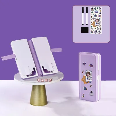 Tempat Pensil 2IN1 Multifungsi Pencil Case Book Holder Kotak Pensil Lipat dengan Tatakan Buku dan Papan Tulis Praktis Anak Sekolah