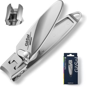 Nail Clipper Anti-Splash Stainless Steel Wide Jaw Sharp Blades Nail Cutter with Catcher Built-in Lock One Handed Open & Close for Thick Nails with Built-in File Washable Heavy Duty