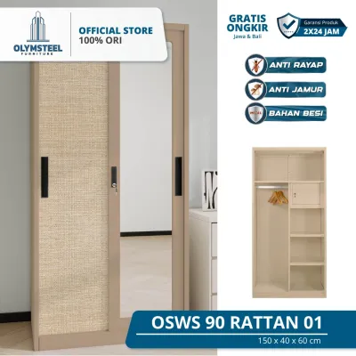 Olymsteel OSWS 90 RATTAN 01 Lemari Pakaian Besi Sliding 2 Pintu / Lemari Baju Minimalis