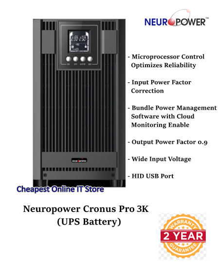 Neuropower Cronus Pro 3K (3000va) Tower Series Cost Effective Double Conversion Online UPS/Backup Battery/Power Supply