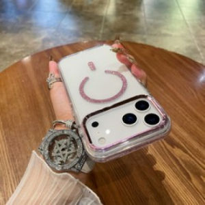 Saiboro Glitter Magnetic Wireless Charge TPU+Acrylic Shockproof Waterproof Phone Case for 17/16/15/14/13 Pro Luxury