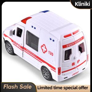[Kliniki] Hospital Rescue Ambulance Metal Cars Model Pull Back Sound And Light Alloy Diecast Car Toys For Children Boys Gifts