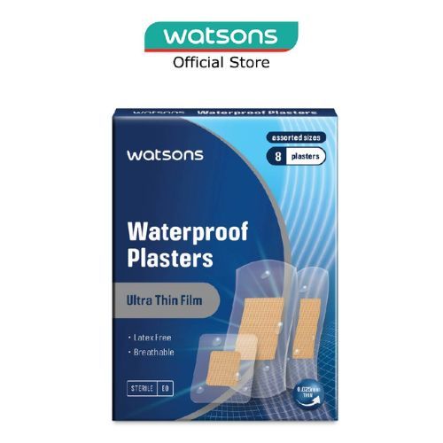 WATSONS Waterproof Plasters in Assorted Sizes (Ultrathin Film, Latex-Free, Breathable) 8s