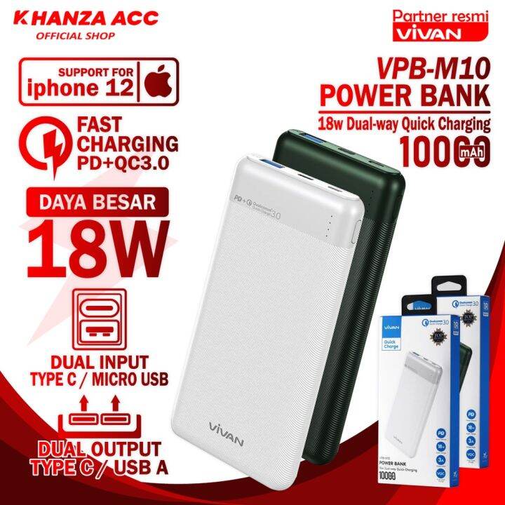 Khanzaacc Vivan Vpb M Powerbank Mah W Output Dual Input Port Type C Micro Usb