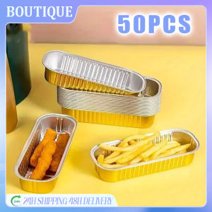 QUIVLOX 50PCS Foil Pan Tray Aluminum Foil Baking Cake Box Rectangular Dessert Cup Baking Cake Box with Lid