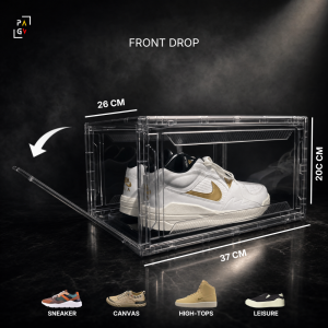 Luxury Shoe Display Box 5mm Crystal Acrylic Magnetic Door Dust Proof Stackable